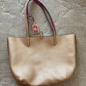 Ralph Lauren Tan Structured Tote Bag